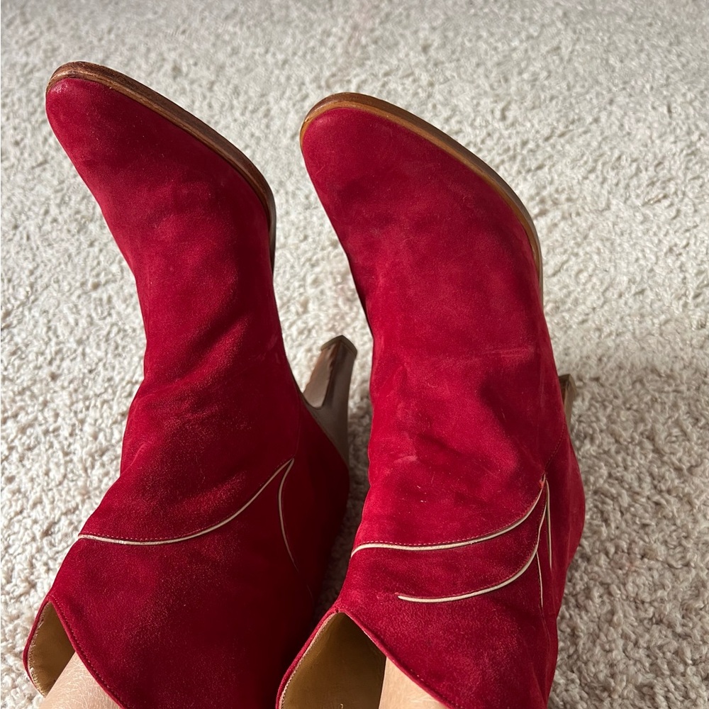 Charles Jourdan, Made in Paris, France Vintage Red Cowboy Boots, Size 5.5